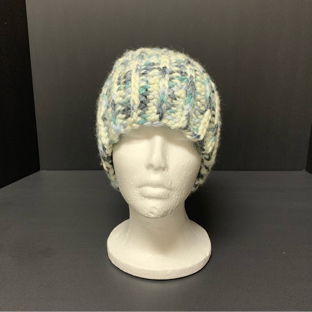 Cozy Crochet Beanie in Blue and Cream